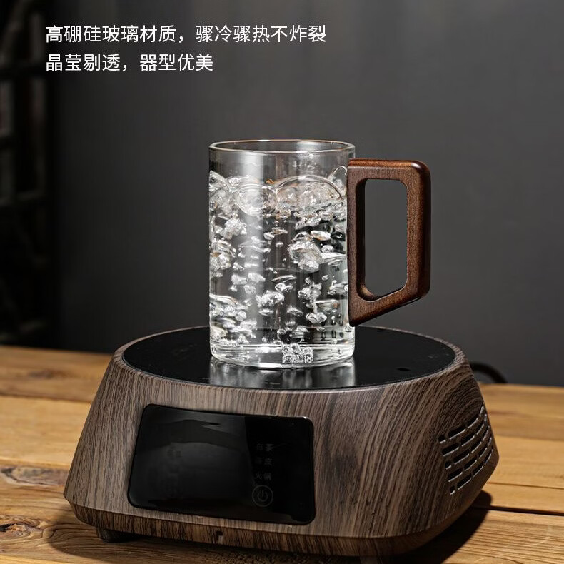威尔斯伯格玻璃水杯男士套装高硼硅耐高温茶杯男士泡茶专用水杯高颜值 木柄透明300ML*1只