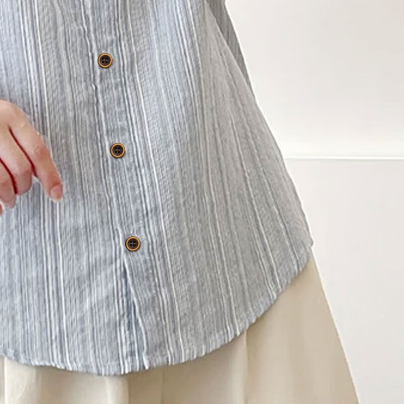 子牧棉麻2026春夏装 女设计感小众气质法式条纹衬衫女洋气小衫衬衣7388 蓝色 XL (建议125-135斤)