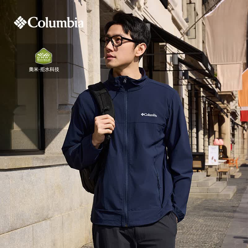 Columbia户外男子拒水运动软壳衣徒步旅行休闲外套WE5801 464 远山蓝 亚太修身版型 L (180/100A)