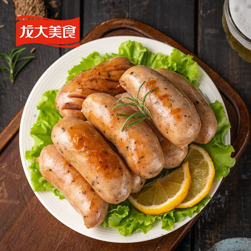 龙大肉食烤肠纯猪肉 20根猪肉火腿火山石烤肠香肠 空气炸锅食材黑胡椒味 四季猪肉肠黑胡椒味800g（10根）