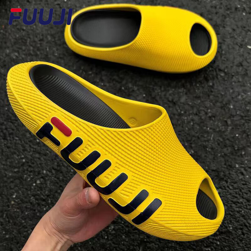FUUJI科技感3D运动拖鞋男2026新款足弓支撑户外夏季防滑防臭凉拖厚底 白黑 44-45
