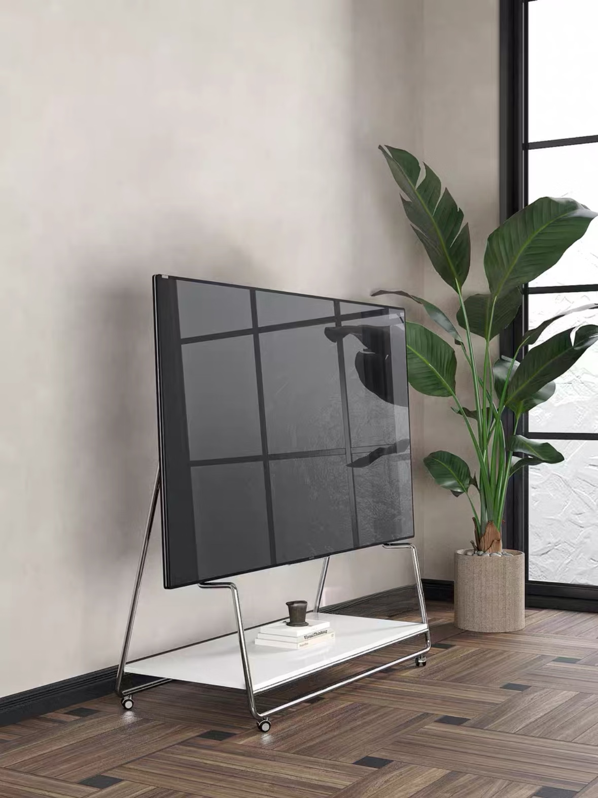 双幼极简电视支架带轮通用电视架小户型可移动置物架网红显示器挂架 【白板梯电视架】110*46.5*87cm