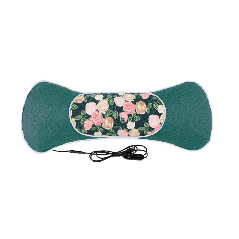 电加热热敷艾草枕头护颈枕睡眠艾叶骨头枕颈椎枕专用多功能枕头 电加热【绿色蔷薇花】艾草骨头枕