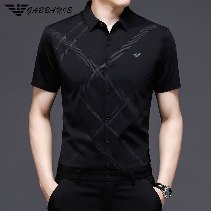 阿玛尼（ARMANI）意大利正品男士桑蚕丝短袖衬衫夏季薄款时尚商务休闲衬衣高端潮 十大奢侈品男装国际一线品牌上青 S 165_84A(适合体重90-120斤)