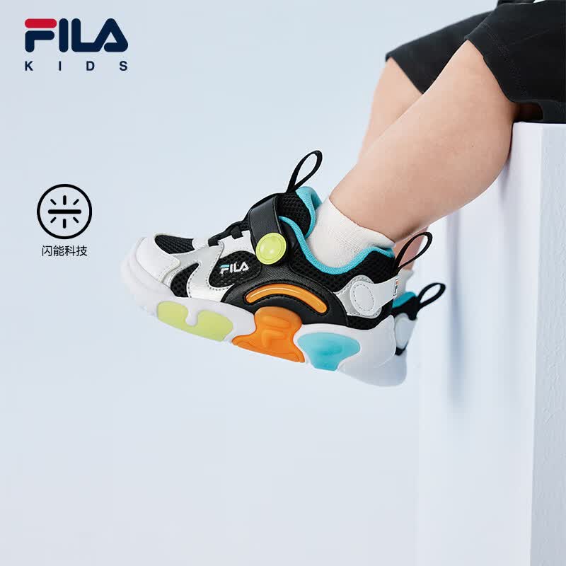 FILA拼图灯鞋|斐乐儿童童鞋运动鞋2026夏季新款男女童宝宝学步鞋 黑/斐乐白-BB 26