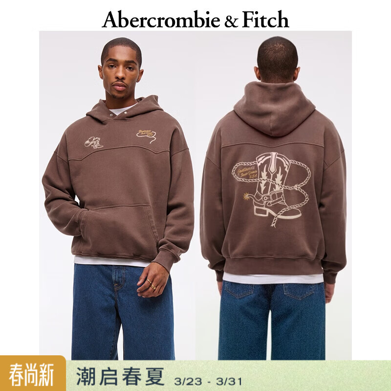 Abercrombie &amp; Fitch美式复古经典百搭抓绒舒适连帽卫衣上衣25秋冬男装122-5576 棕色 M (180/100A)