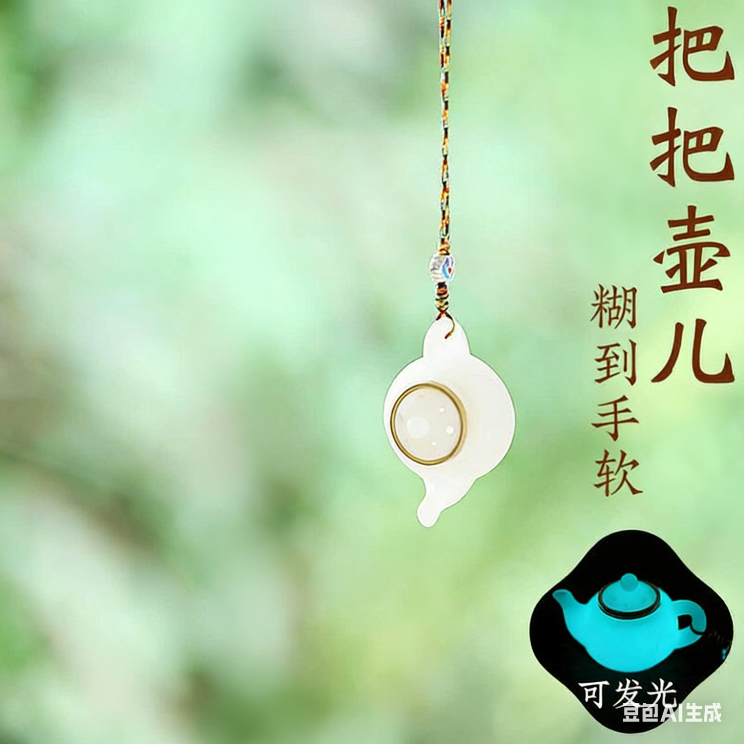 普云鹅梨帐中香香丸夜光石莲花吊坠香囊车载摆件香薰手机挂坠汉服挂饰 夜光石把把壶香囊挂件 1g