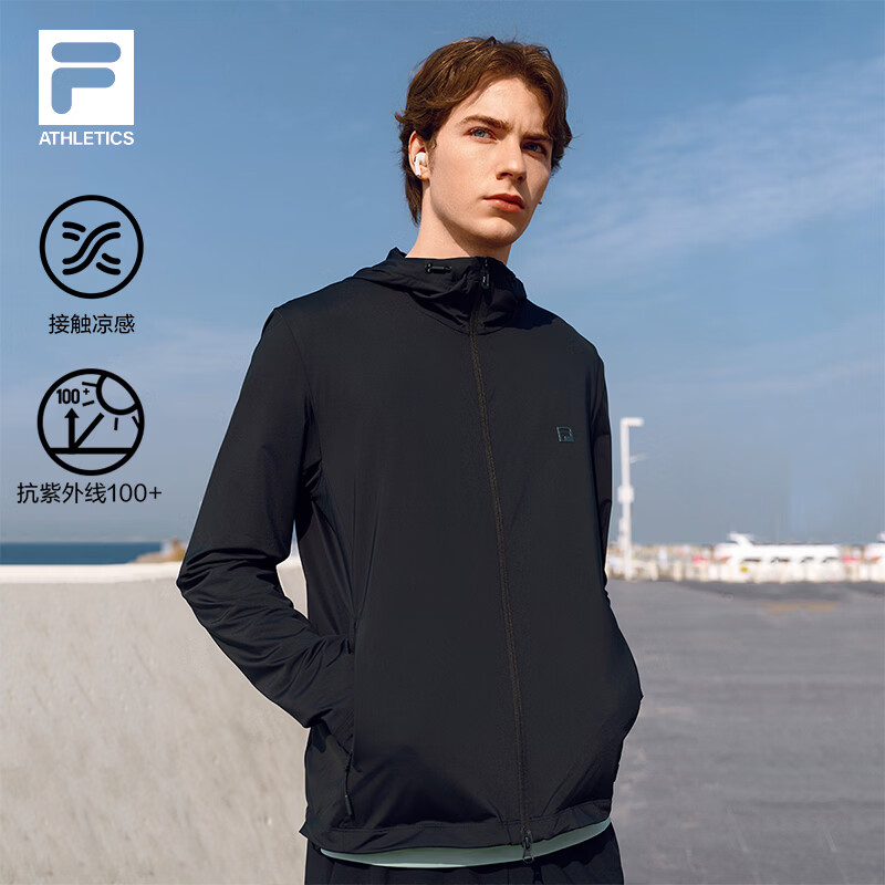 FILA 斐乐2026夏季新款男女透气薄外套运动户外训练服防晒凉感皮肤衣 【男】正黑色-BK M