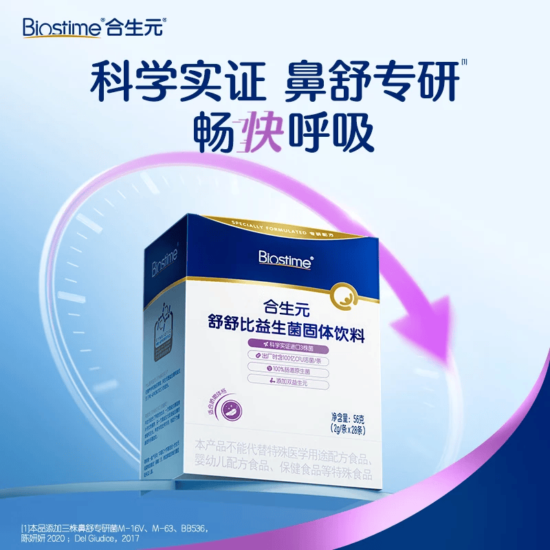 合生元（BIOSTIME）益生菌婴幼儿儿童 小鼻舒益生菌鼻敏感舒敏鼻炎含双歧杆菌m16v 舒舒比益生菌 28条*1盒 【鼻舒专研】