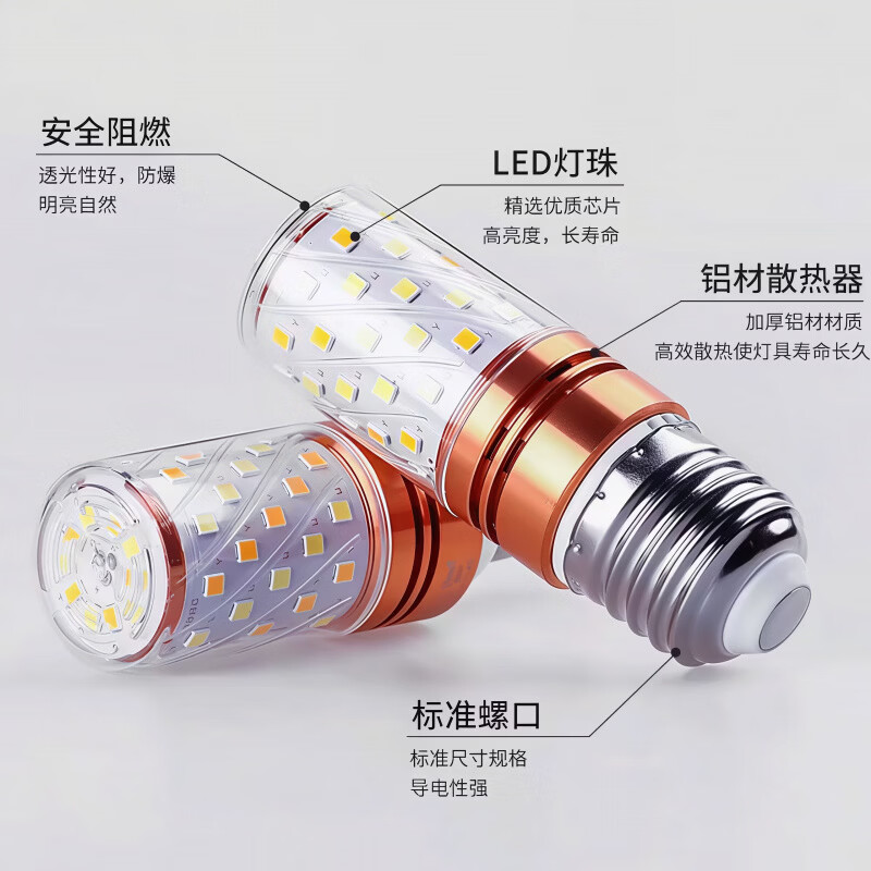 欧普照明LED高亮节能灯泡E27E14螺口家用筒灯吊灯管 小螺口（三色变光）买五送一6只装 24瓦