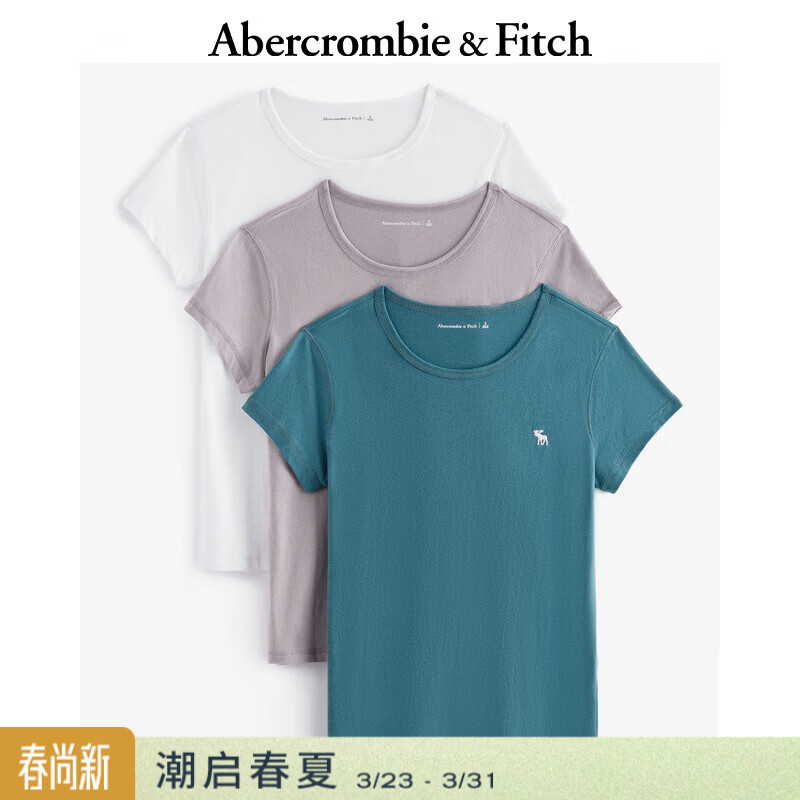 Abercrombie &amp; Fitch经典小麋鹿图案女装夏季美式3件组合装圆领短袖T恤139-4670 多色 XS 160/84A