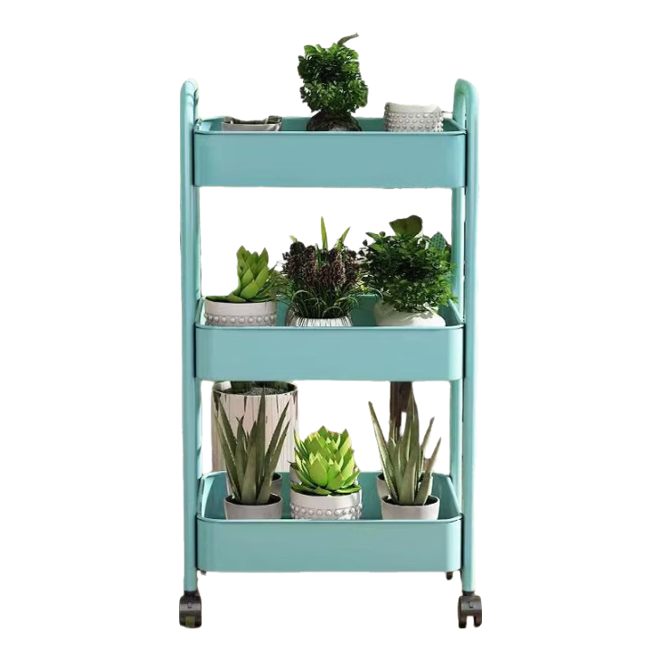 简友探碳钢小推车置物架高承重吃饭零食客厅儿童玩具多层可移动夹缝架子 蓝色升级碳钢三层【两个万向轮+两个可刹车轮】