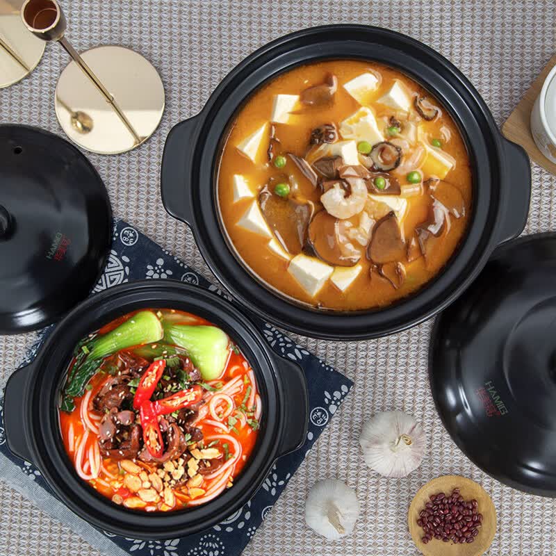 咏幻华美冠耐高温砂锅 商用陶瓷煲仔饭锅 中式风格陶土米线锅 华美冠平锅10000毫升[无盖子]直径 0ml