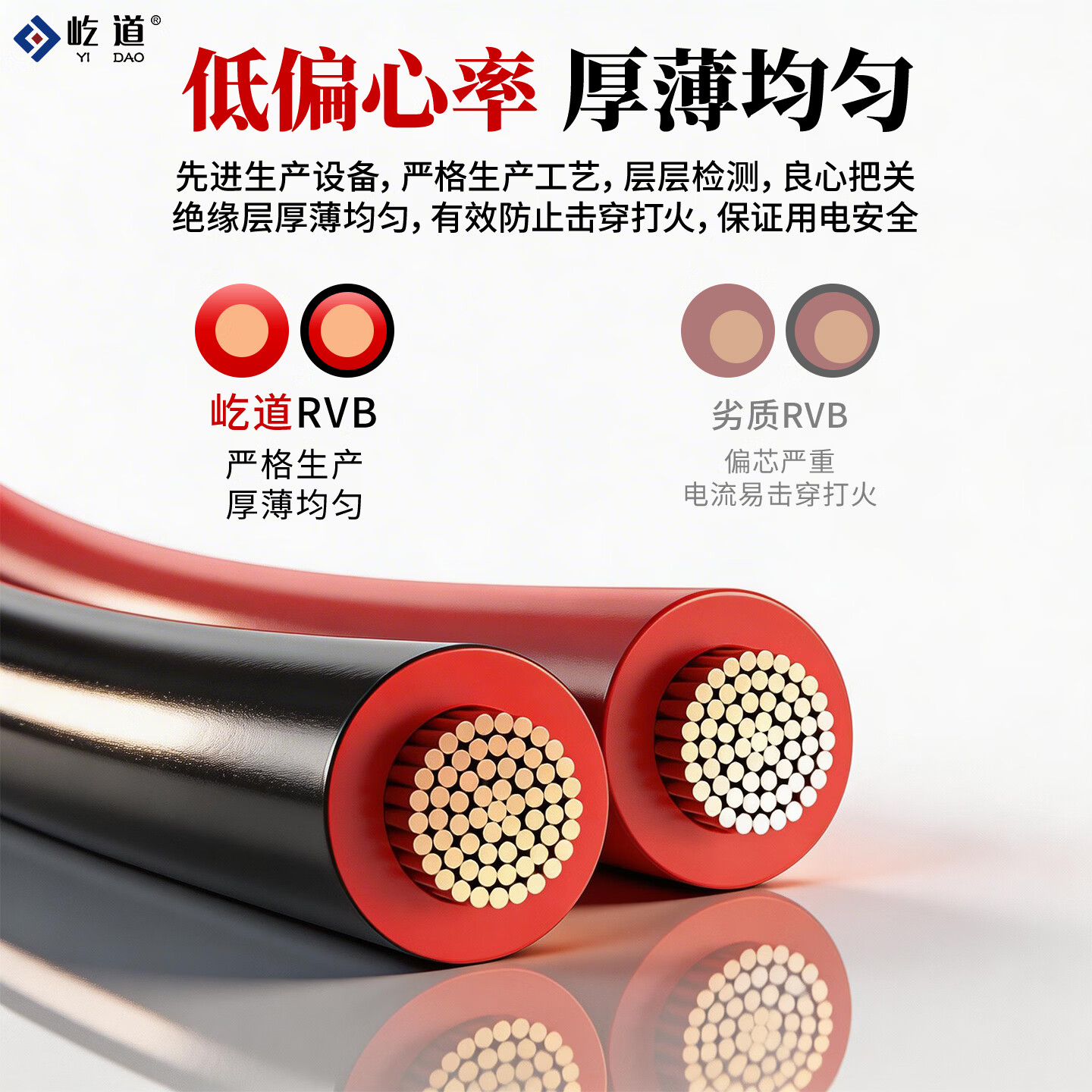 屹道rvb红黑线双并平行线2芯无氧铜监控led灯带喇叭电源线0.5 1.0 2.5 企标纯铜【2×0.5平方】RVB红黑线-足100米