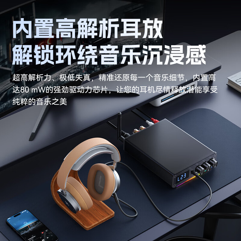 雷翼(RAYEE）5.3蓝牙功放机100W*2大功率立体声迷你家用数字功率放大器话筒唱歌无损U盘播放高低音调节 【蓝牙5.3】配24V5A电源+双话筒