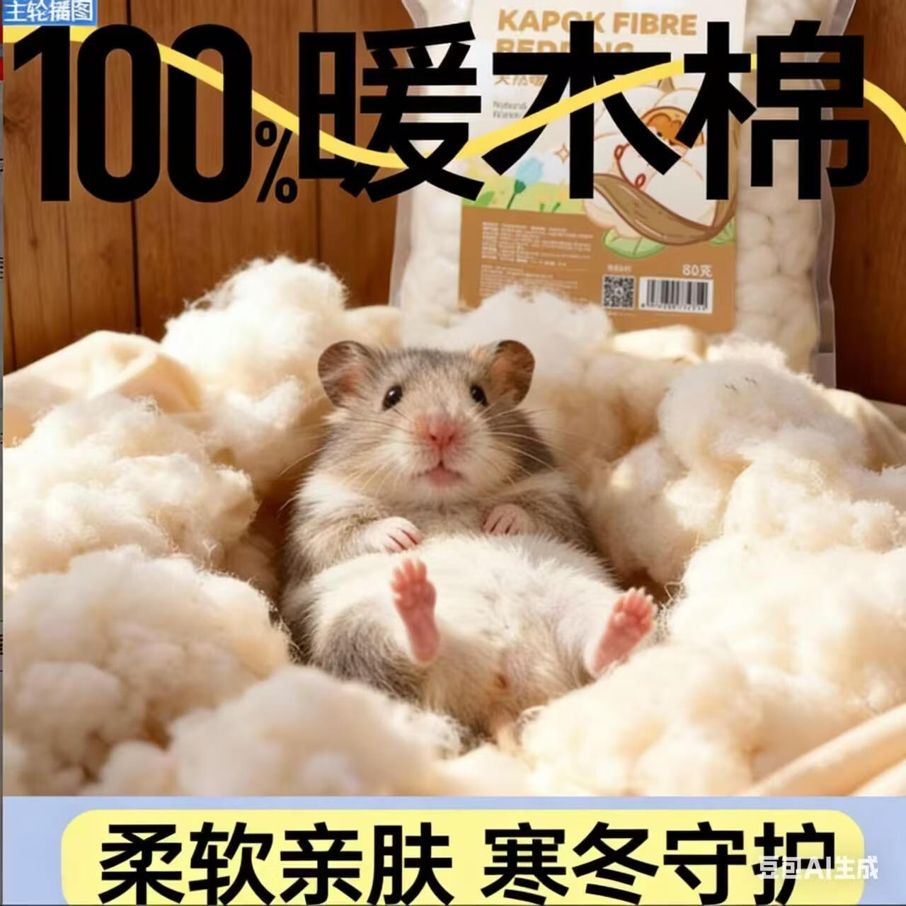 寵尚天（Jonsanty）廠家直供倉(cāng)鼠木棉冬季紙棉金絲熊冬天保暖棉花墊料除臭木屑窩紙小 1袋*80g