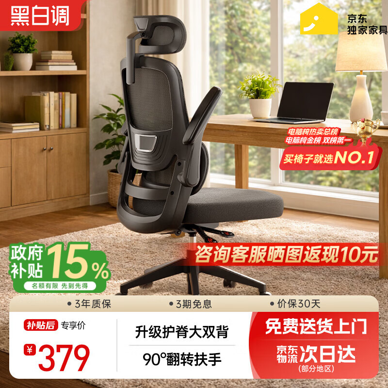 黑白调P1二代 人体工学椅电脑电竞椅子人工力学座椅办公椅 双背联动扶手