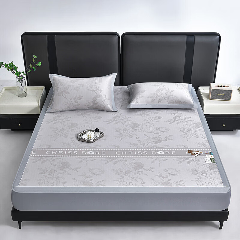 恒源祥冰丝凉席 A类夏季凉感可机洗刺绣学生宿舍单双人丝滑裸感凉席 香槟色【床笠款】 三件套180cm*200cm【一席二枕套】