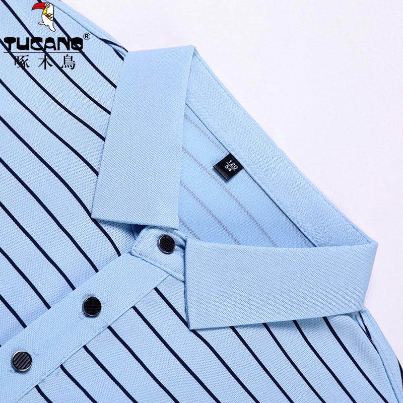 啄木鸟（TUCANO）冰丝短袖t恤男翻领条纹polo衫2026夏季真口袋凉感透气爸爸装半袖 桔色 4XL (190) 建议180-200斤