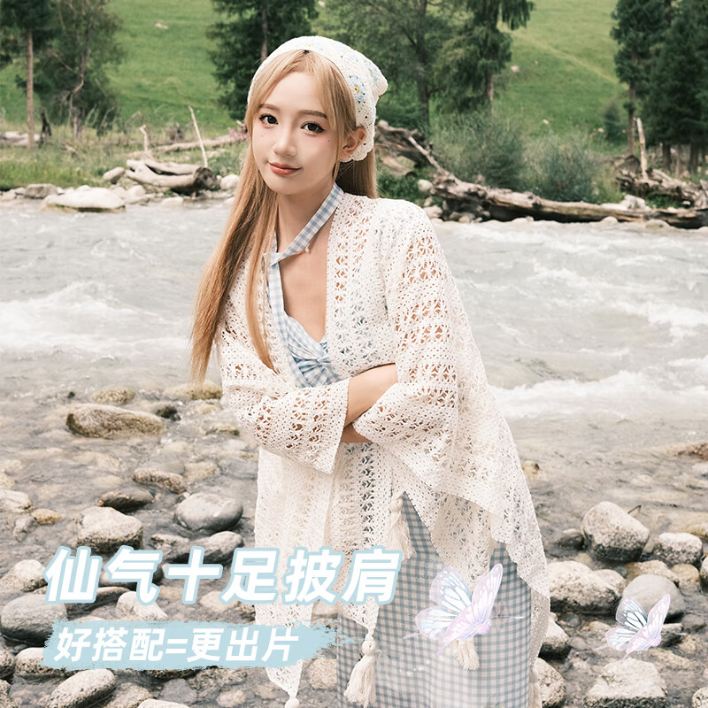 目丸民族風(fēng)披肩度假針織斗篷女草原旅游拍照披風(fēng)漢服旗袍外搭蕾絲罩衫
