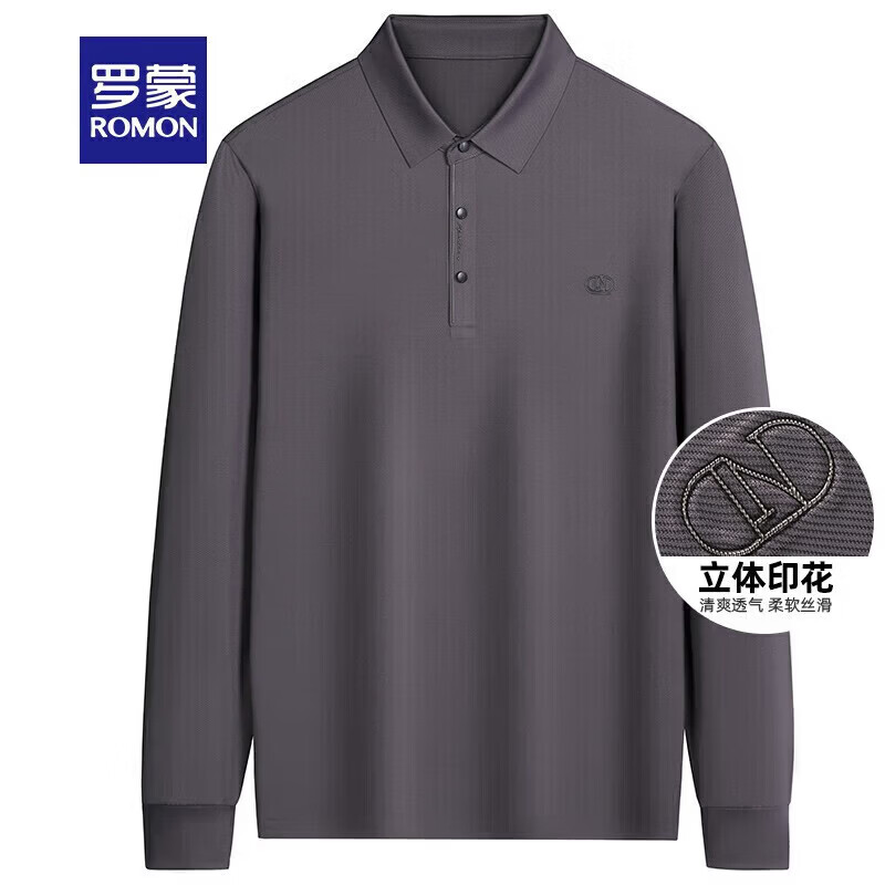 罗蒙（ROMON）长袖t恤男秋季新款中青年时尚男士翻领打底T恤衫 黑色 XL 180【建议体重130-150斤左右】