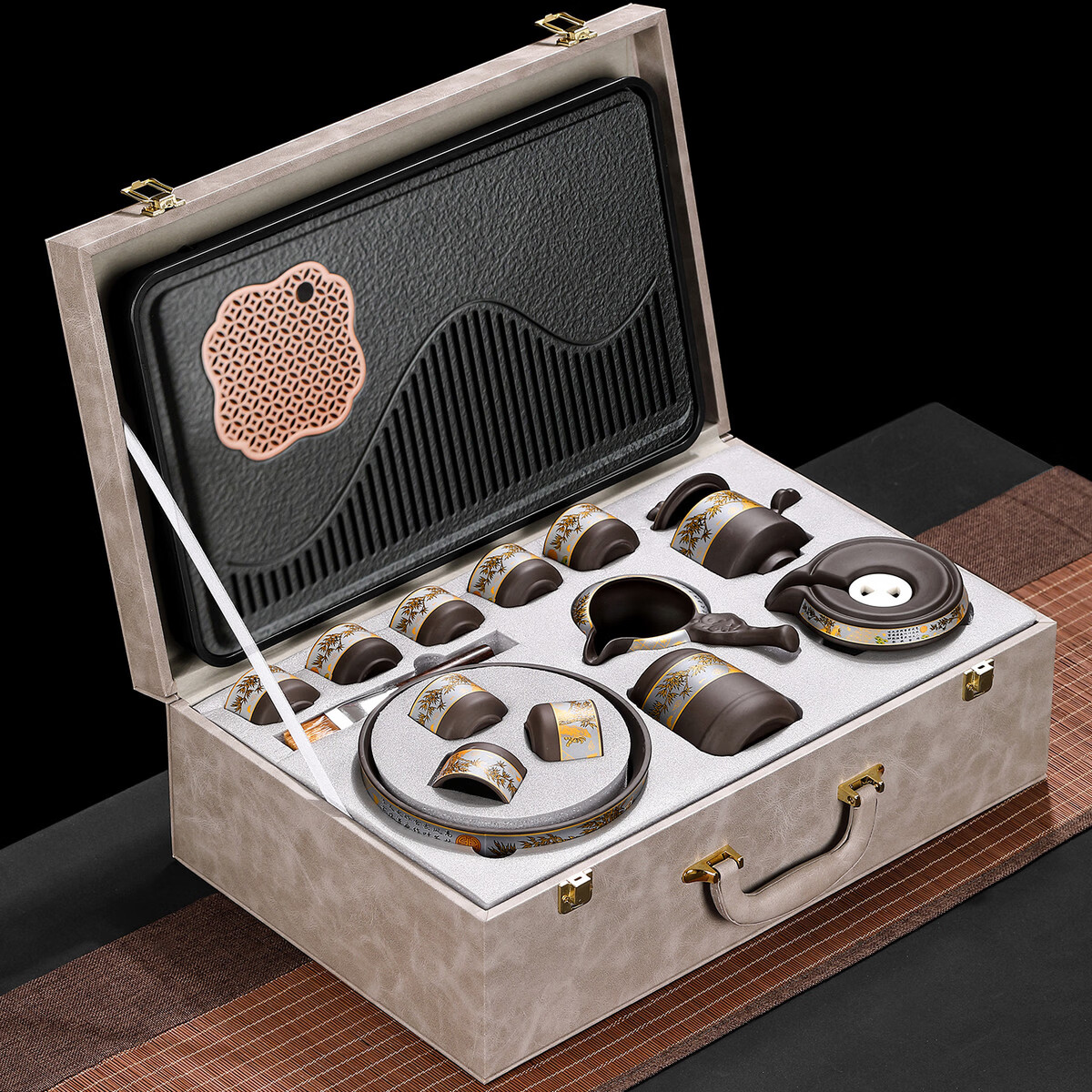 溥畔高端紫砂功夫茶具套装年轻人2026新款实用礼物送长辈爸爸乔迁新居 [礼盒装]观云茶盘43x26cm+如意黑舍得自动