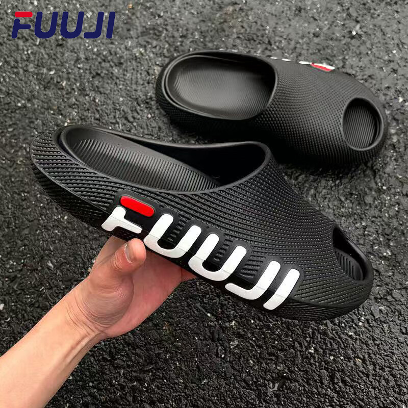FUUJI科技感3D运动拖鞋男2026新款足弓支撑户外夏季防滑防臭凉拖厚底 白黑 44-45