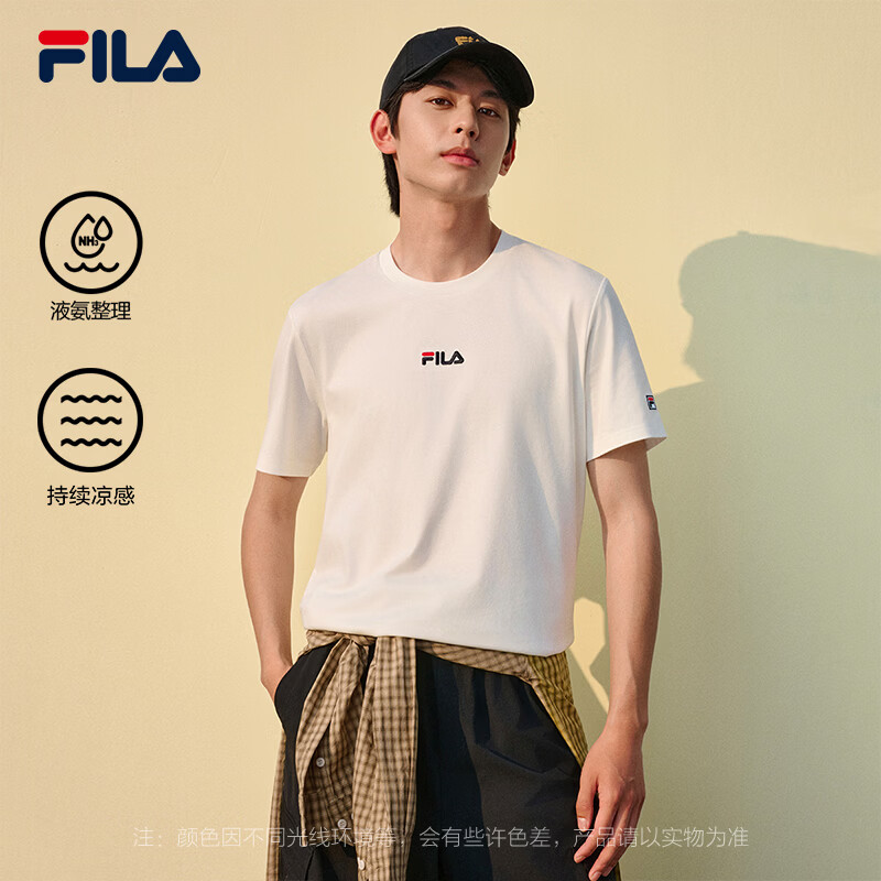 FILA 斐乐男装针织短袖衫2026夏新款简约通勤凉感舒适透气T恤男 云菇白-WT XL 180/100A/XL