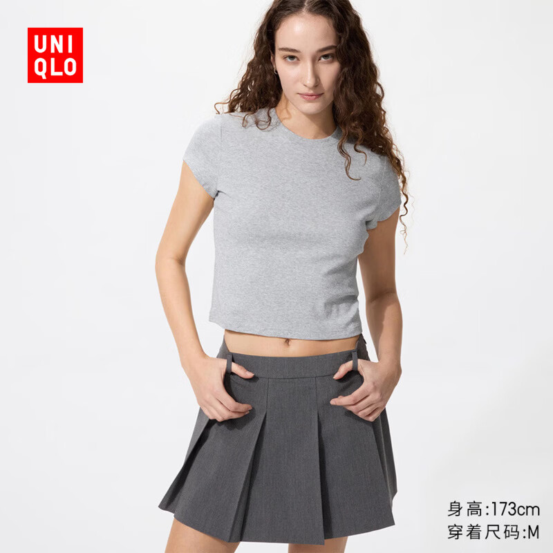 优衣库女装圆领短T恤/短袖26春夏新款483455 03 灰色 M /160/84A
