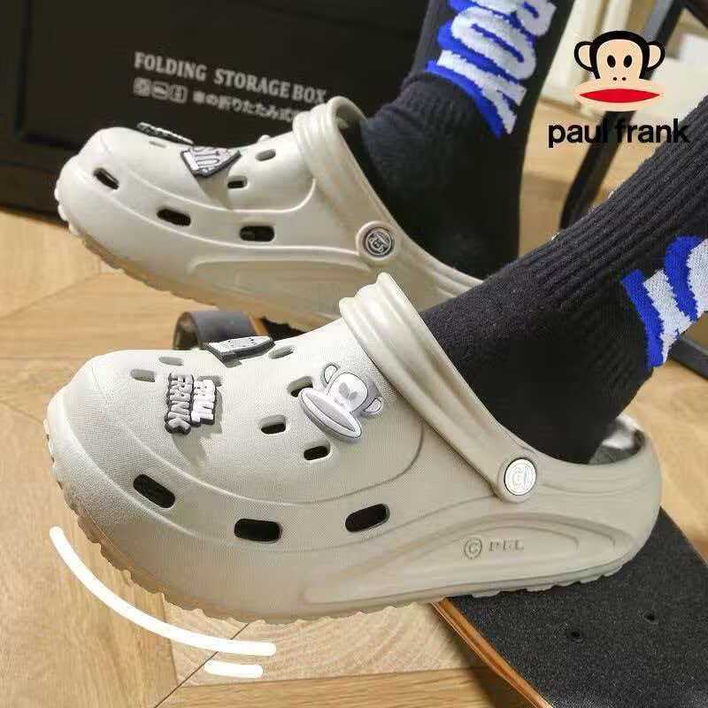 大嘴猴（paul frank）洞洞鞋男款防滑eva材质厚底踩屎感超软可外穿拖鞋女 奶灰色 40-41