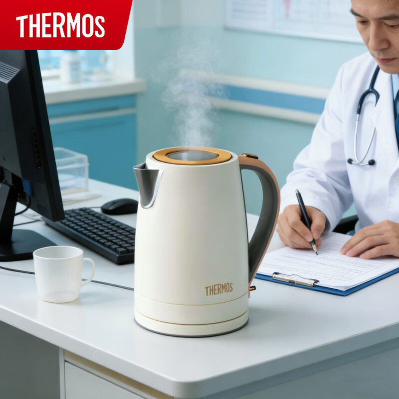 膳魔师（THERMOS）电热水壶办公室居家电器1.7L容量食品级大容量304不锈钢烧水壶 1.7L