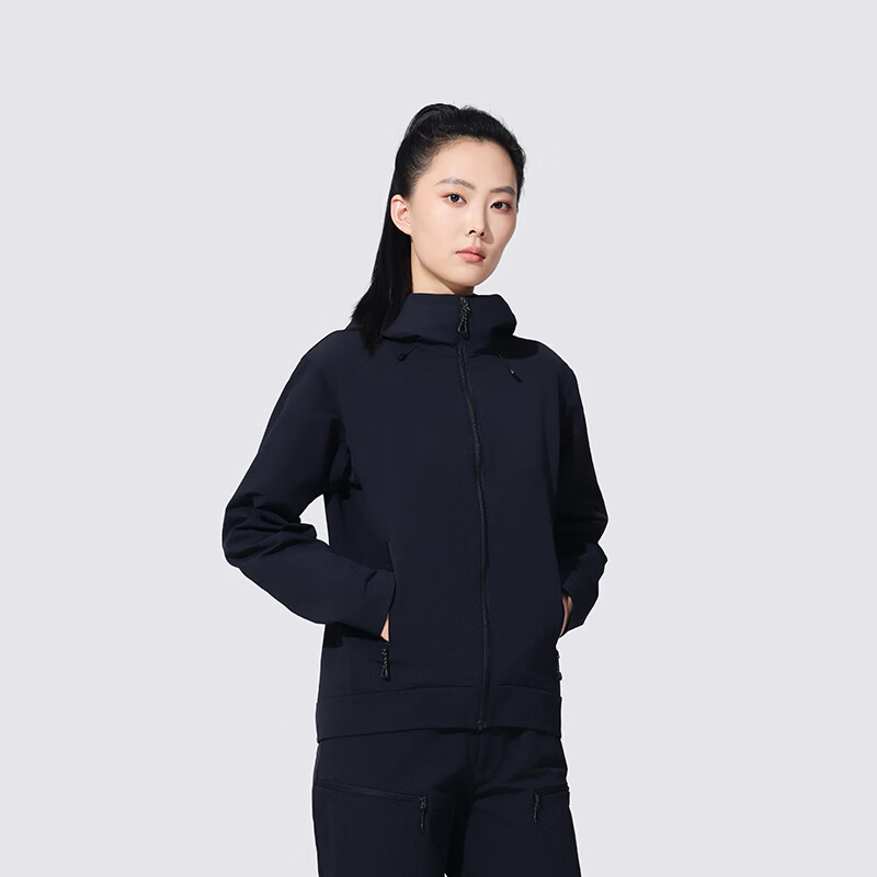 TSUBO尺不户外运动新款女短款连帽夹克潮流时尚长袖通勤外套 黑色 L