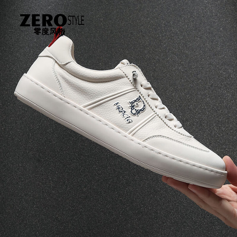 零度风格·ZERO STYLE轻奢男鞋小白鞋2026夏季新款休闲板鞋男一脚蹬百搭防臭真皮休闲鞋 白色 【品牌男鞋】 40 【标准皮鞋码】