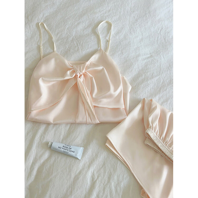 JPUZ冰丝吊带睡衣女夏季薄款2026新款性感蝴蝶结女士家居服夏天套装 04023#豆沙粉(套装) XL 【105-120斤】