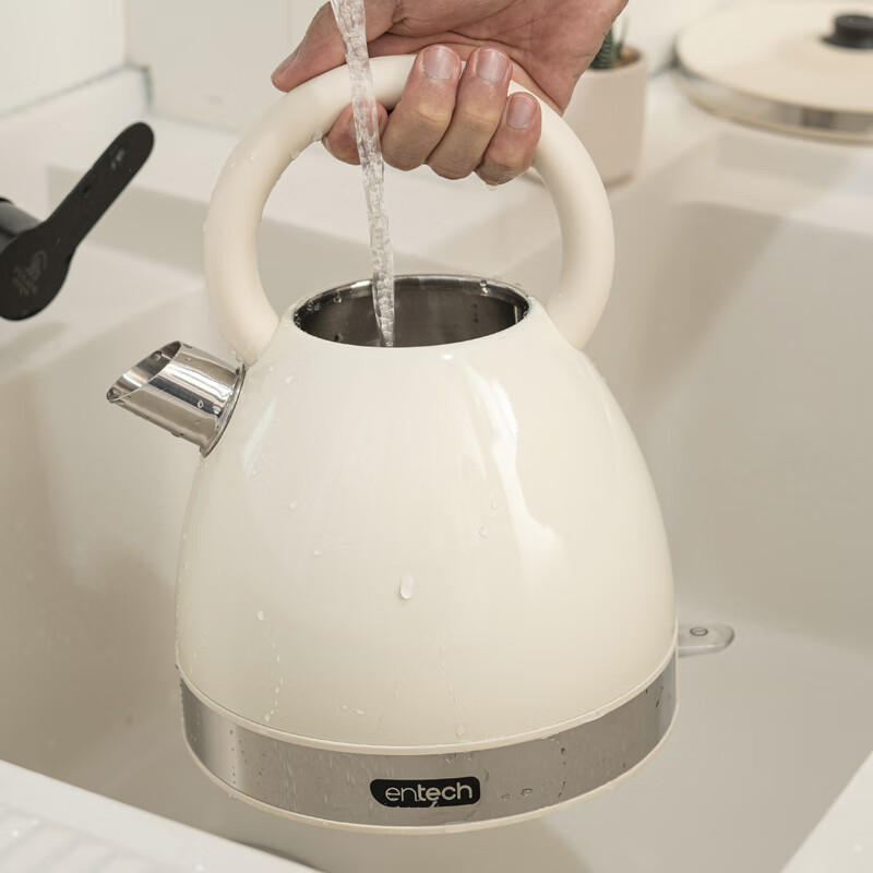一特（EnTech）英伦复古1800W快速烧水壶家用高颜值高端电热水壶大容量分体式加厚304不锈钢电烧水自动断电防干烧 1.7L 线上款-奶油白（无水窗）