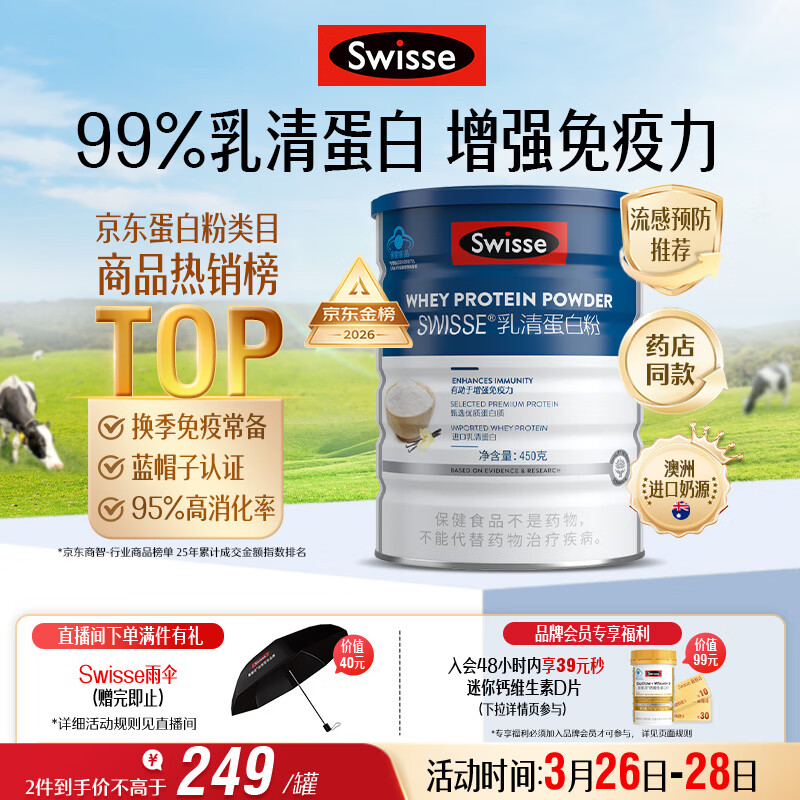 Swisse斯维诗蓝帽乳清蛋白粉450g 中老年增强免疫力术后营养 药店同款