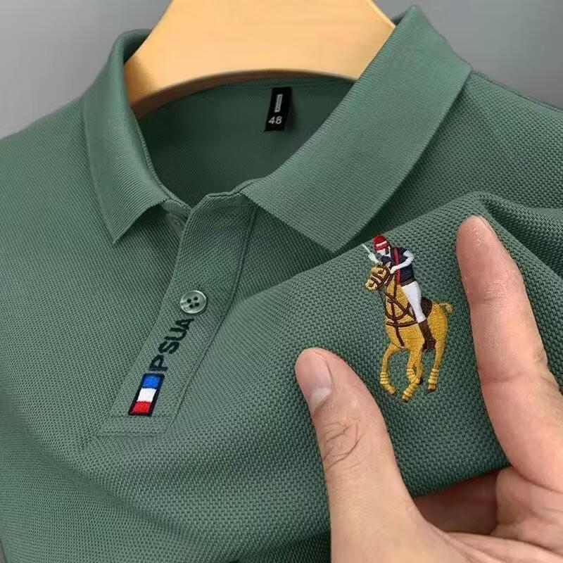 锐图森男士短袖商务polo衫夏季刺绣翻领男装大码短袖T恤纯色简约百搭T恤 桔色【A01】战马标 3XL (建议140-160斤)