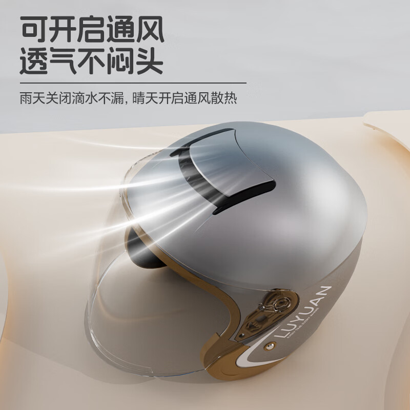 绿源（Luyuan）电动车头盔3/4春季A类防风保暖防雾男女通用3C认证大号码半盔秋冬四季款电瓶车安全帽 烟沙紫【3C防雾护目镜+可开启天窗】
