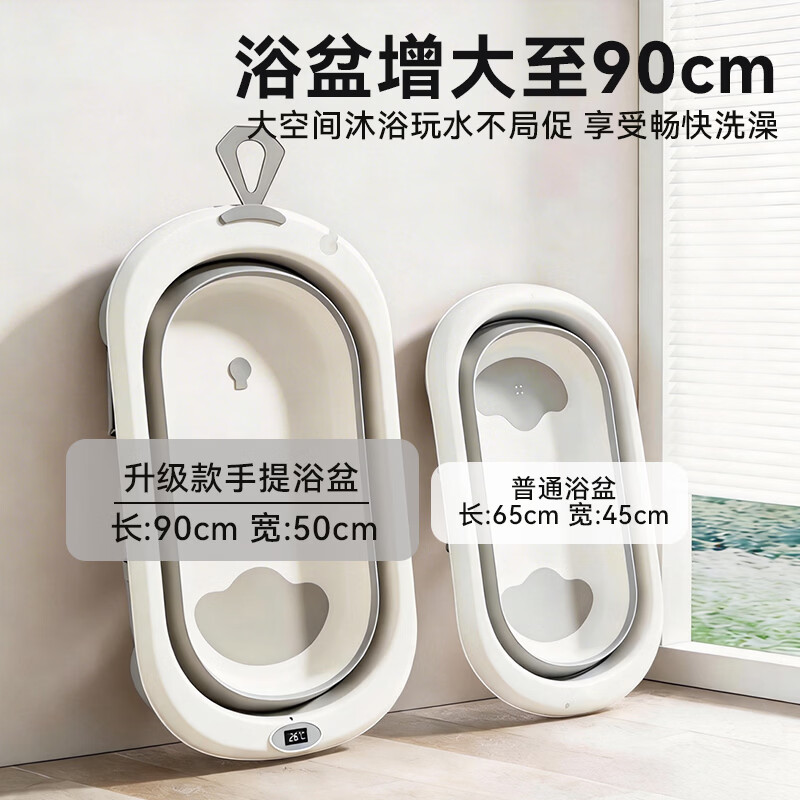 稚芽婴儿洗澡盆 可折叠感温浴盆大号新生儿童宝宝洗澡神器躺托浴架 【加长款】感温浴盆+浴架+脸盆*1+大礼包