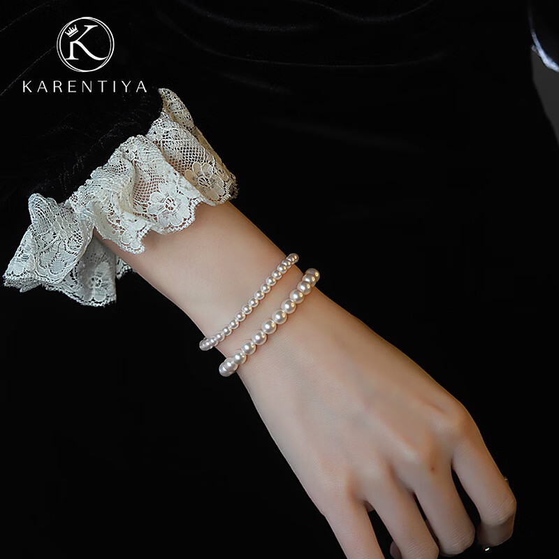 卡伦蒂亚（KARENTIYA）施家金珠珍珠手链女款2026新款高级感轻奢小众弹力绳珍珠手串叠戴 8mm+10mm叠戴(弹力线款)