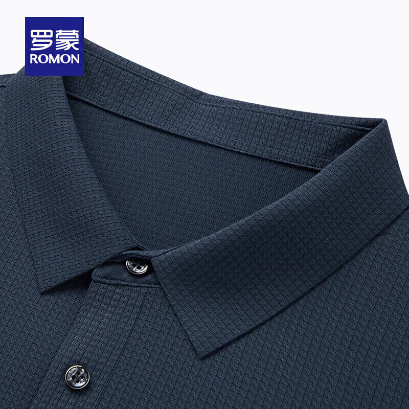 罗蒙（ROMON）【高弹无痕】短袖polo衫男夏季新款泡泡格弹力纯色翻领短袖t恤 G2206深蓝 XL 180/96A（建议135-155斤）