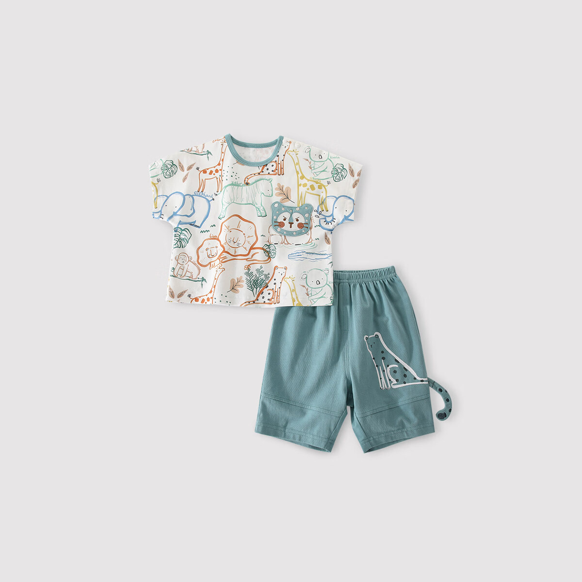 巴厘小猪儿童夏装七分裤套装夏季短袖超萌可爱女童两件套一岁男宝宝衣服 碧海蓝 130