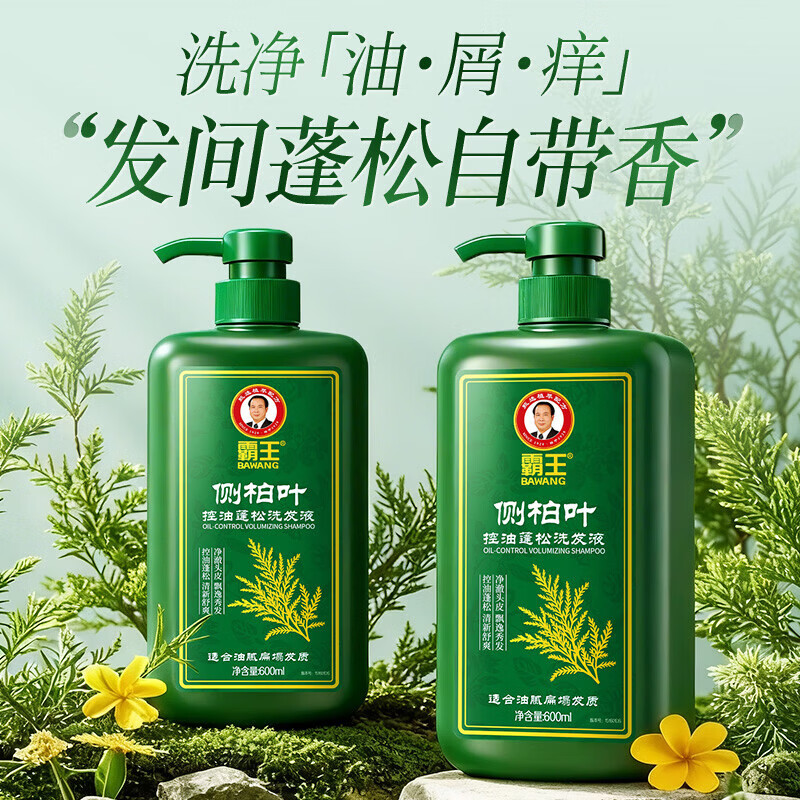 霸王侧柏叶控油蓬松洗发水 净澈头皮清爽丰盈秀发保湿护发 男女洗头膏 侧柏叶控油蓬松洗发水600ml+沐浴露680ml