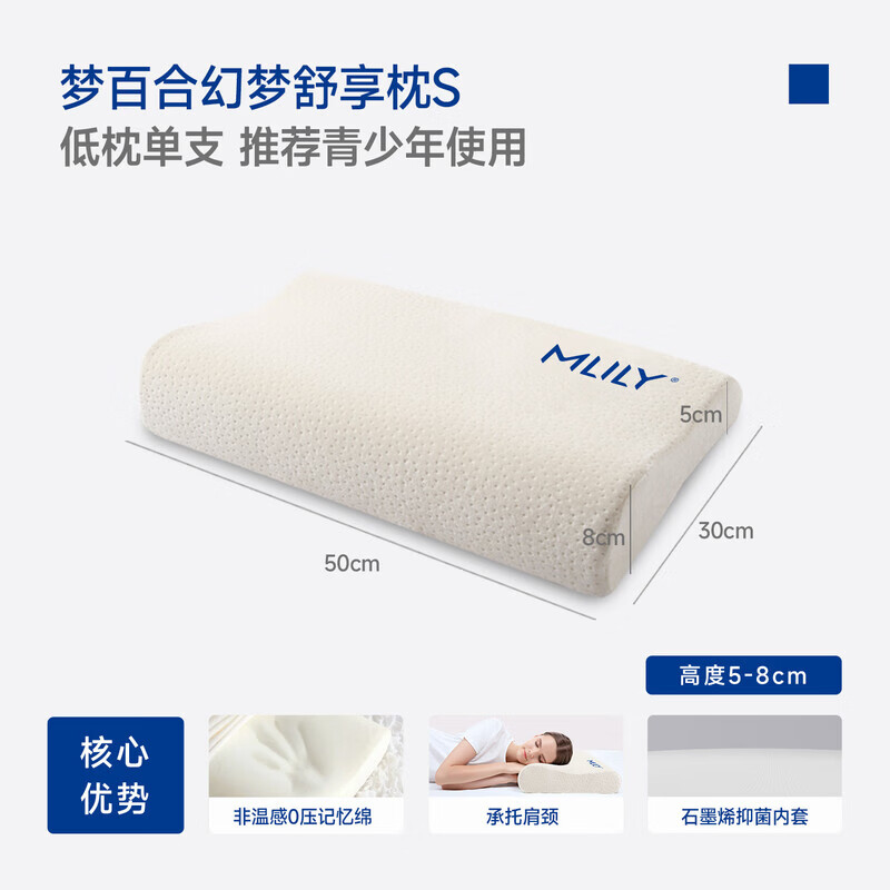 梦百合（MLILY）慢回弹零压记忆棉枕头宿舍护颈枕颈椎枕助睡眠单人专用枕芯 S号低枕款-单只装【适合低枕人群，推荐青少年使用 默认