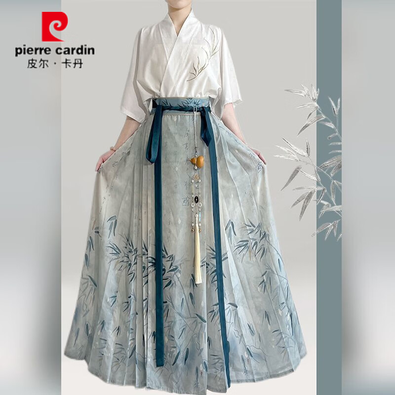 皮尔卡丹(pierre cardin)汉服女明制刺绣新中式国风马面裙日常2026夏季薄款一整套复古风 刺绣短袖+马面裙+衬裙 M