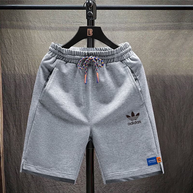 三叶草贝壳头刺绣logo男女同款纯棉运动短裤大码针织宽松五分裤休闲情侣沙滩裤 灰色 5XL 建议体重200-215斤