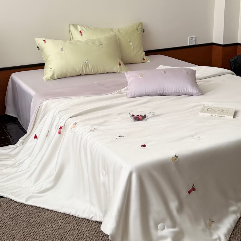 ROLAND LIVE夏季薄被子凉感天丝刺绣夏被小清新夏凉被双人被子空调被可水洗 LB 天丝刺绣夏被-夏日缤纷绿白紫 单夏被200cm*230cm