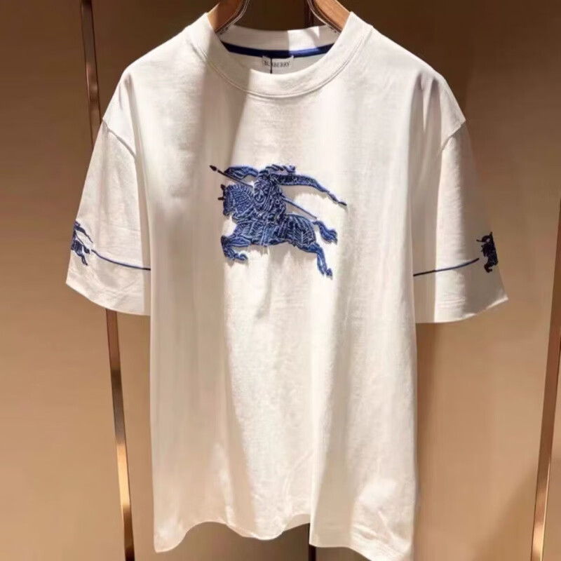 B PRORSUM巴宝莉夏季经典骑士战马新款男士短袖圆领潮牌潮流休闲T恤上衣 时尚白 L 130-150