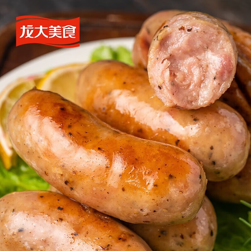 龙大肉食烤肠纯猪肉 20根猪肉火腿火山石烤肠香肠 空气炸锅食材黑胡椒味 四季猪肉肠黑胡椒味800g（10根）