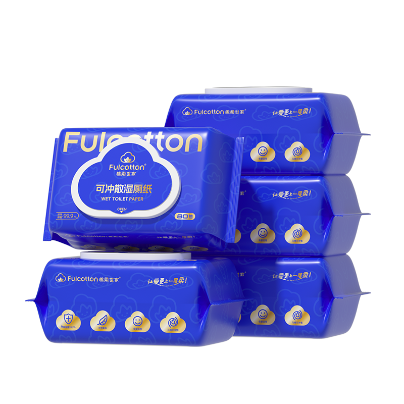 棉柔世家（FulCotton）湿厕纸擦屁屁如厕湿巾儿童成人卫生湿纸巾可搭配抽纸使用 【洋甘菊】 80抽 5包